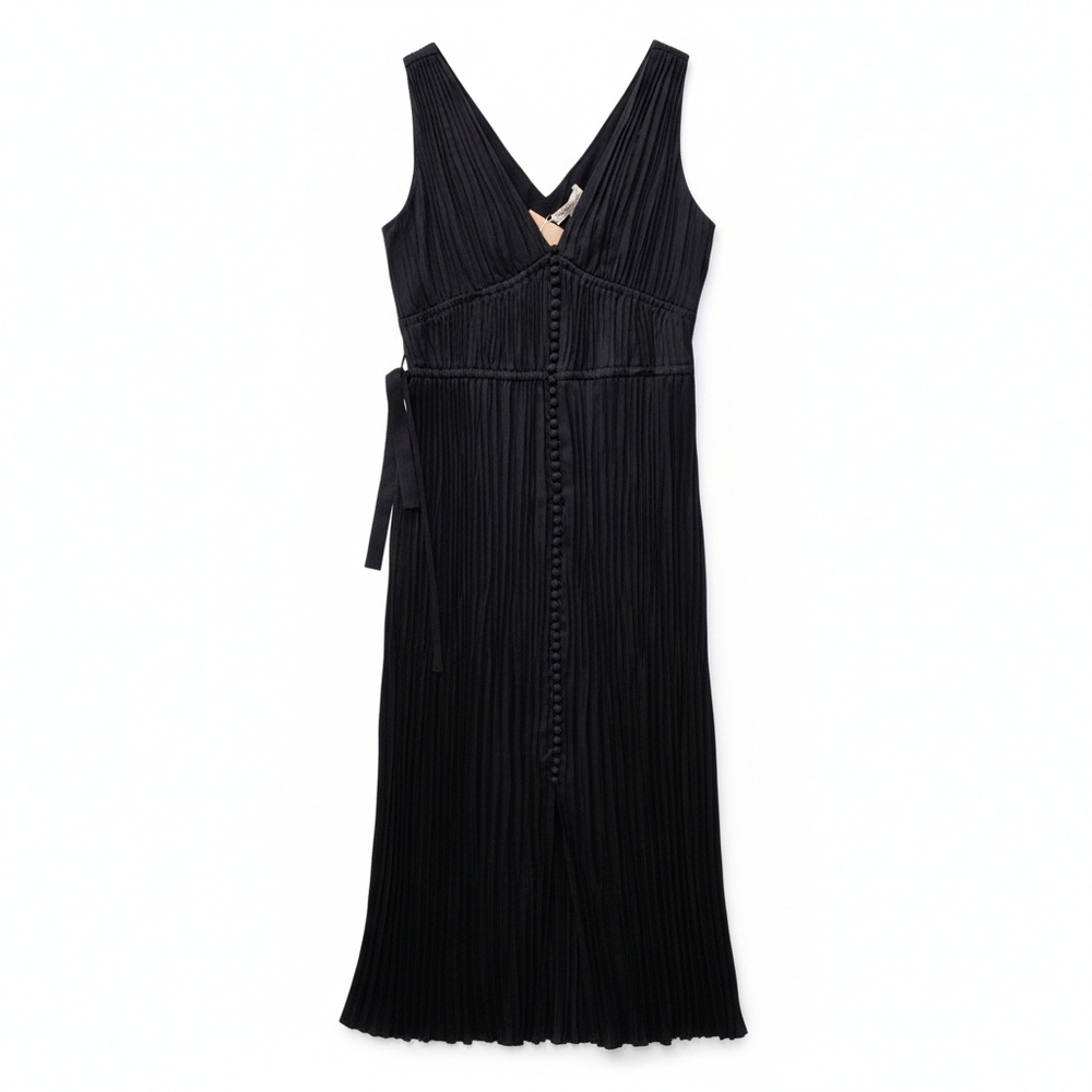 NWT Rebecca Taylor Navy Pleated Button-Front Midi Dress Size S
